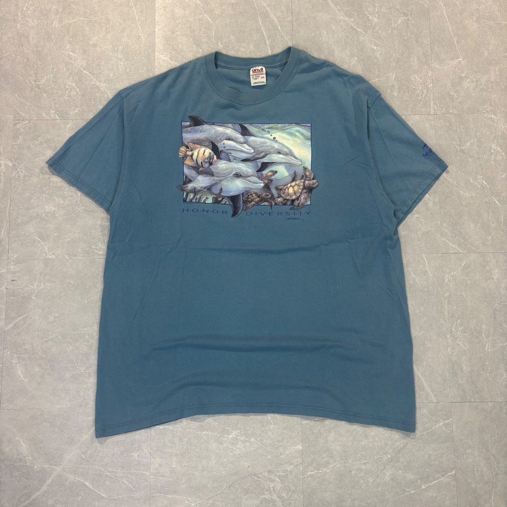 Vintage Anvil SeaWorld Honor Diversity Dolphin T-Shirt Blue 2XL 4476